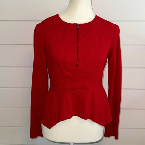 BCBGMaxAzria Tops - BCBGMAXAZRIA half-zip red peplum top